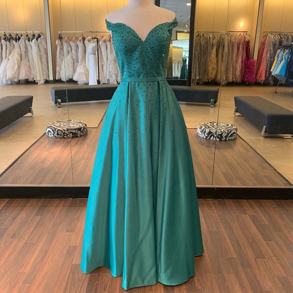 belted a line dress with beaded bodice and beads